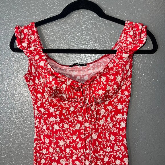 Papaya Red & White Floral Ruched Mini Dress - Size Medium - Picture 4 of 6